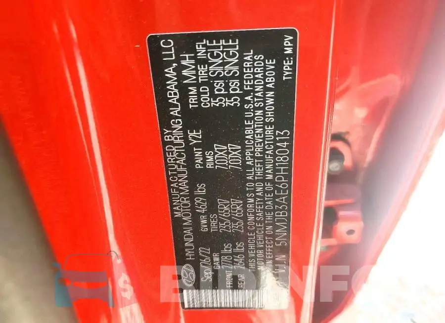 5NMJB3AE6PH180413 Photo# 13