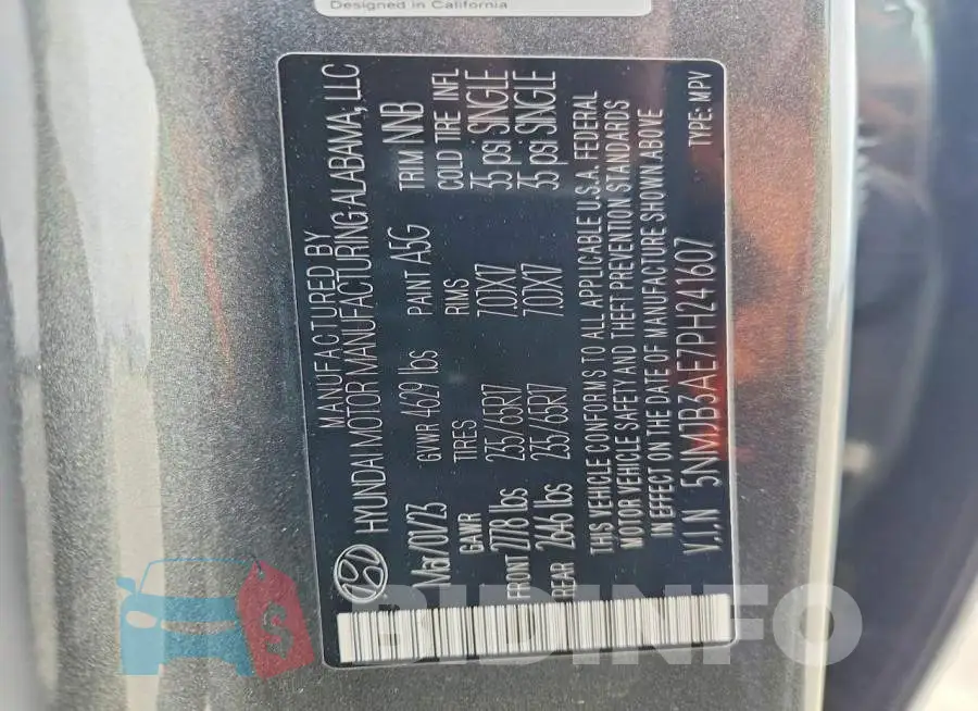 5NMJB3AE7PH241607 Photo# 14