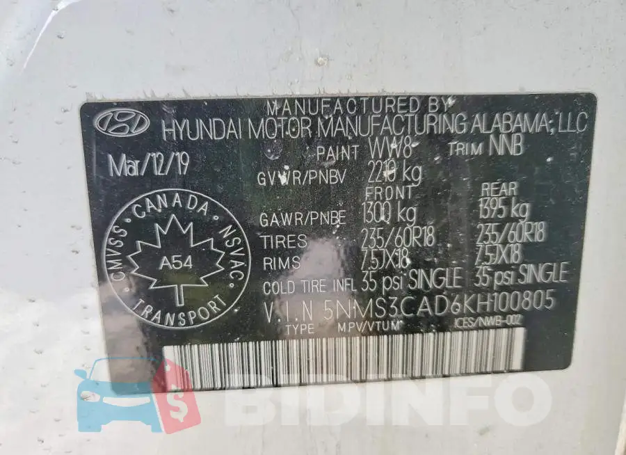 5NMS3CAD6KH100805 Photo# 12