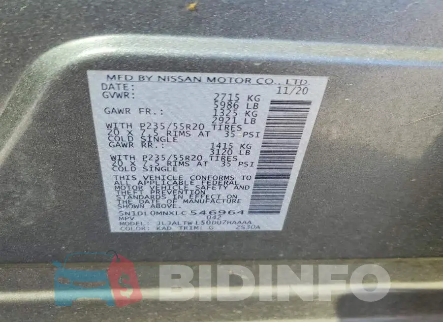 5N1DL0MNXLC546964 Photo# 14