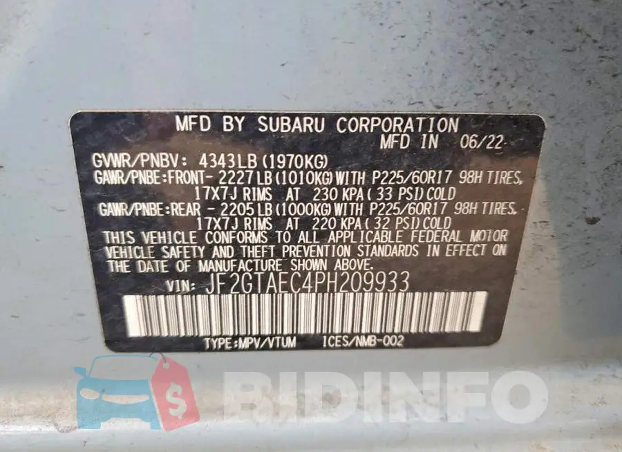 JF2GTAEC4PH209933 Photo# 13