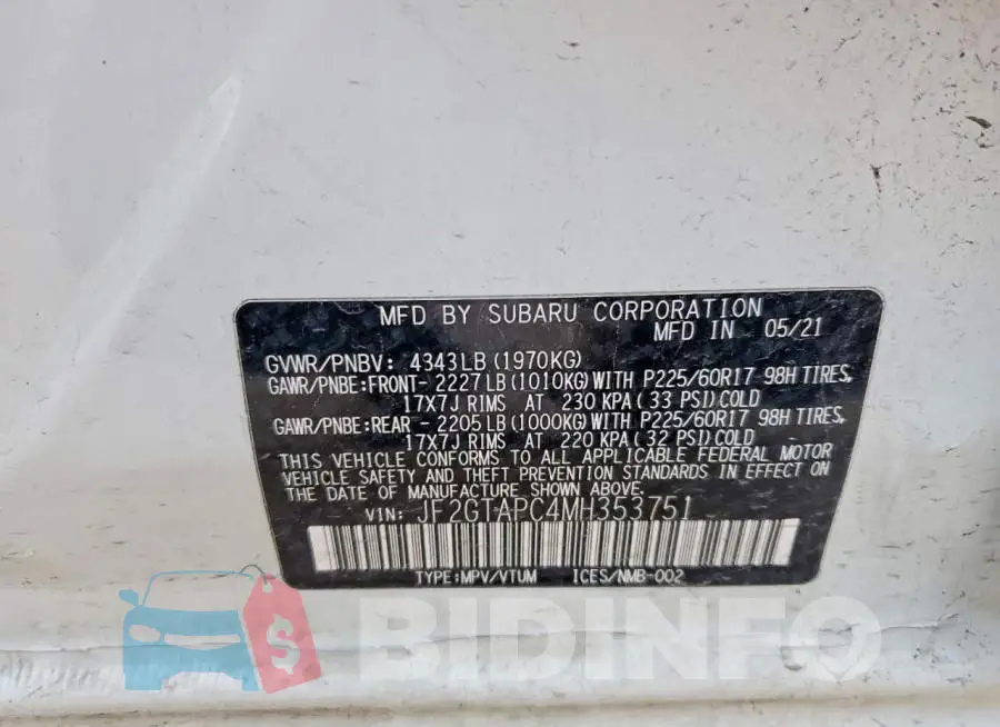 JF2GTAPC4MH353751 Photo# 14