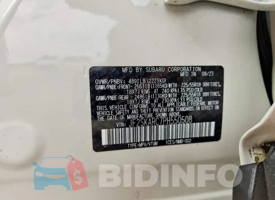 JF2SKARC7PH550508 Photo# 13