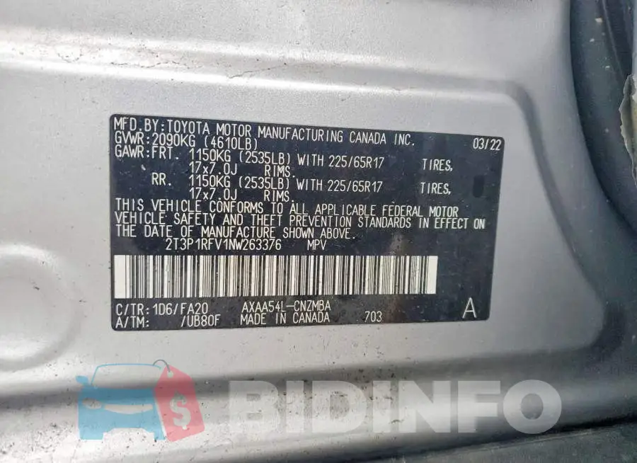2T3P1RFV1NW263376 Photo# 14