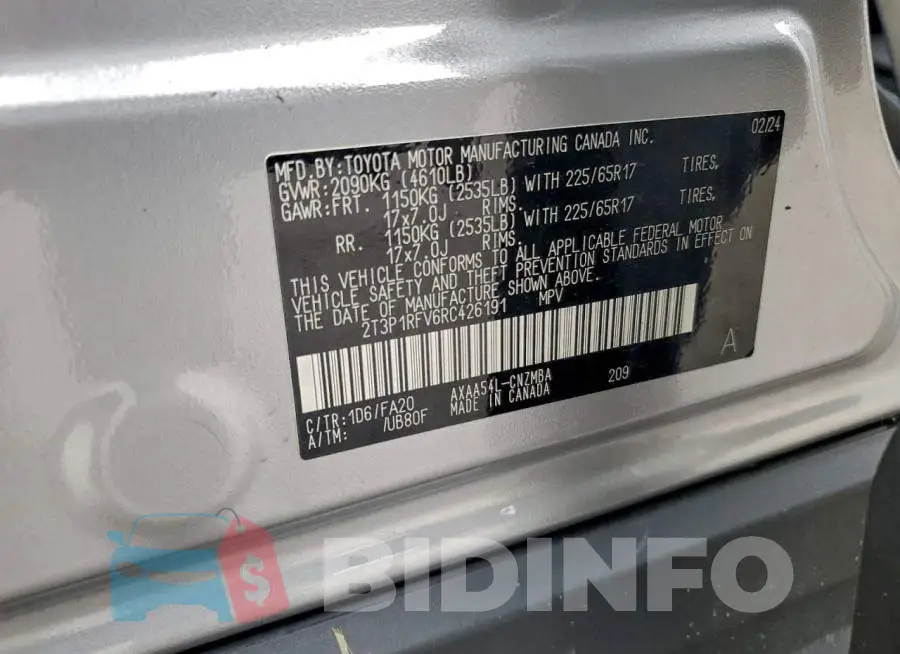 2T3P1RFV6RC426191 Photo# 13