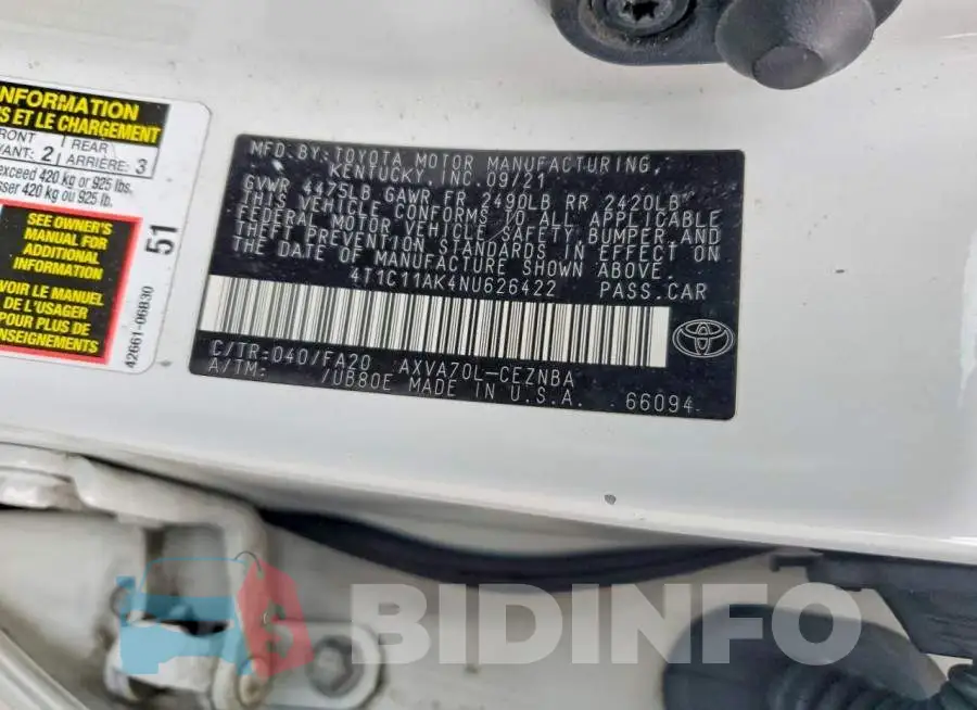 4T1C11AK4NU626422 Photo# 12