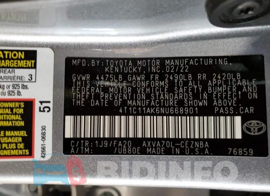 4T1C11AK6NU668901 Photo# 12