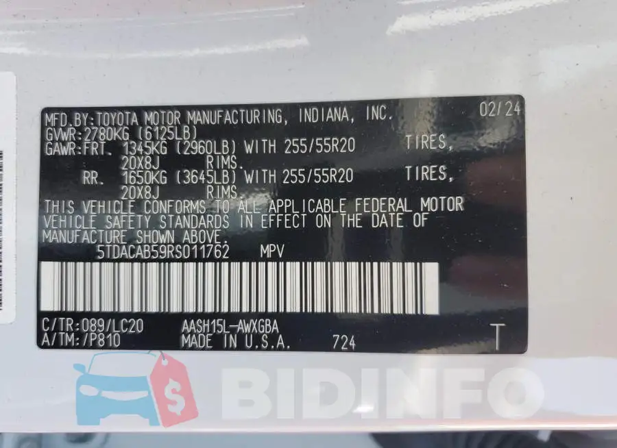 5TDACAB59RS011762 Photo# 13