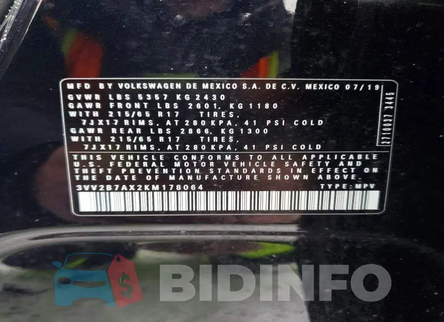 3VV2B7AX2KM178064 Photo# 12