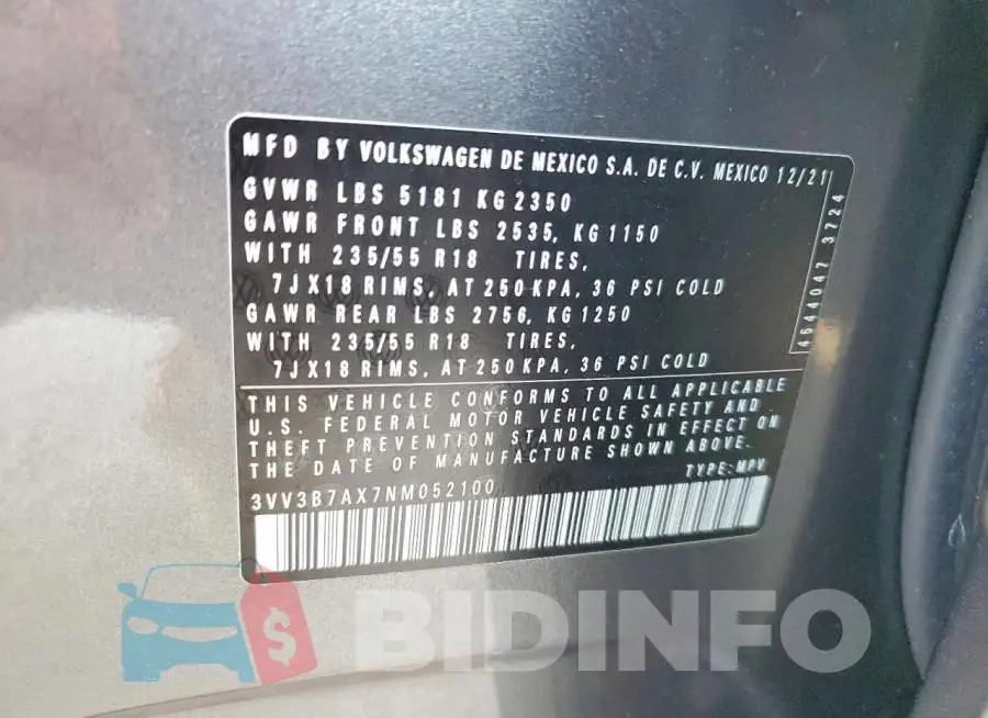 3VV3B7AX7NM052100 Photo# 13