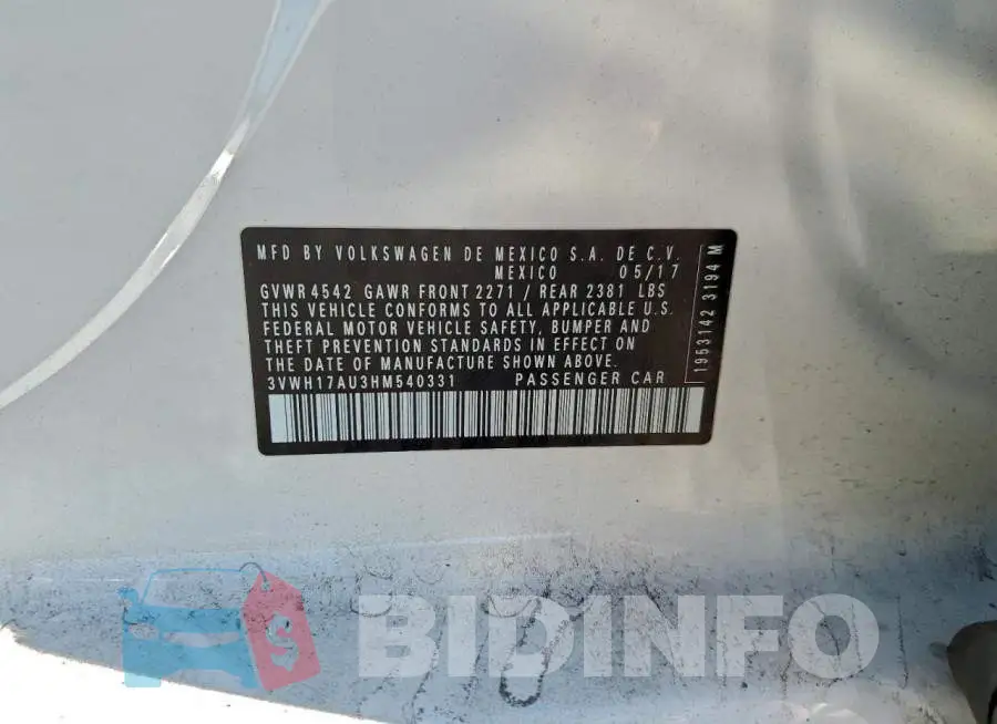3VWH17AU3HM540331 Photo# 12