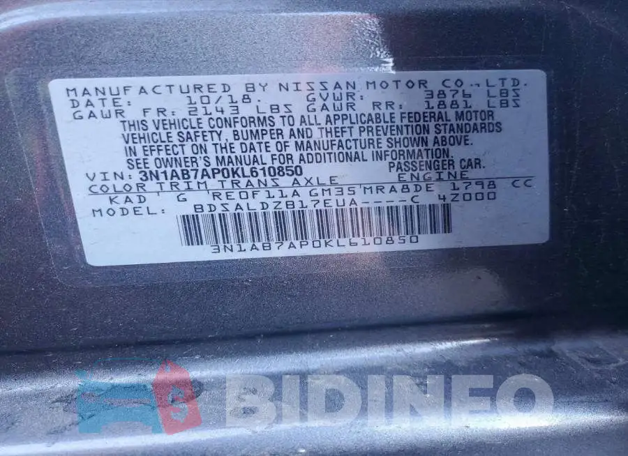 3N1AB7AP0KL610850 Photo# 13
