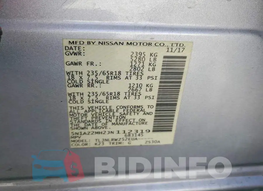 5N1AZ2MH2JN112319 Photo# 13