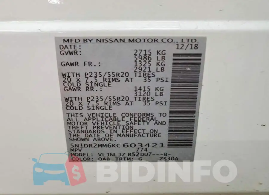 5N1DR2MM6KC603421 Photo# 13
