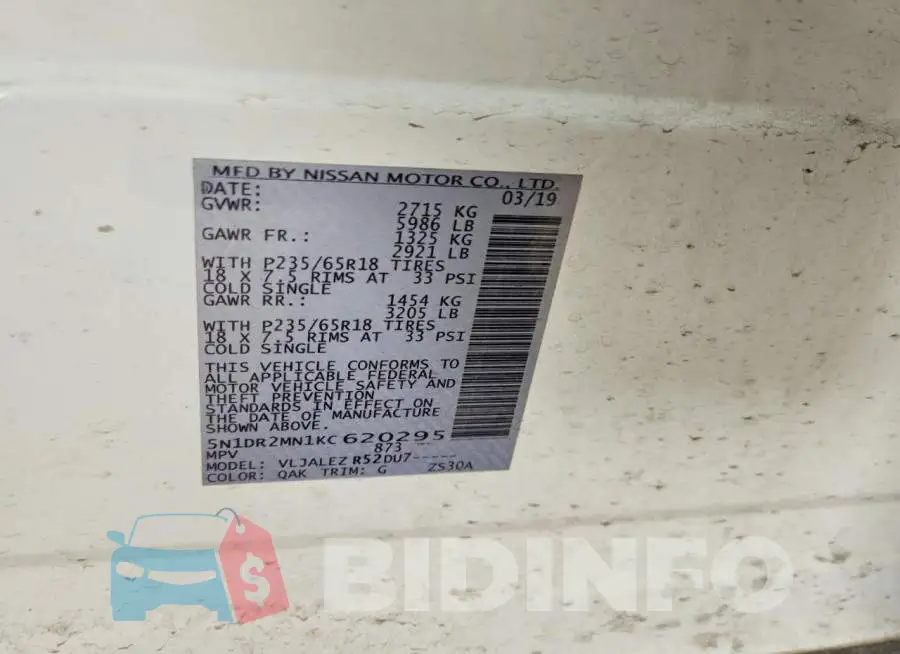5N1DR2MN1KC620295 Photo# 13