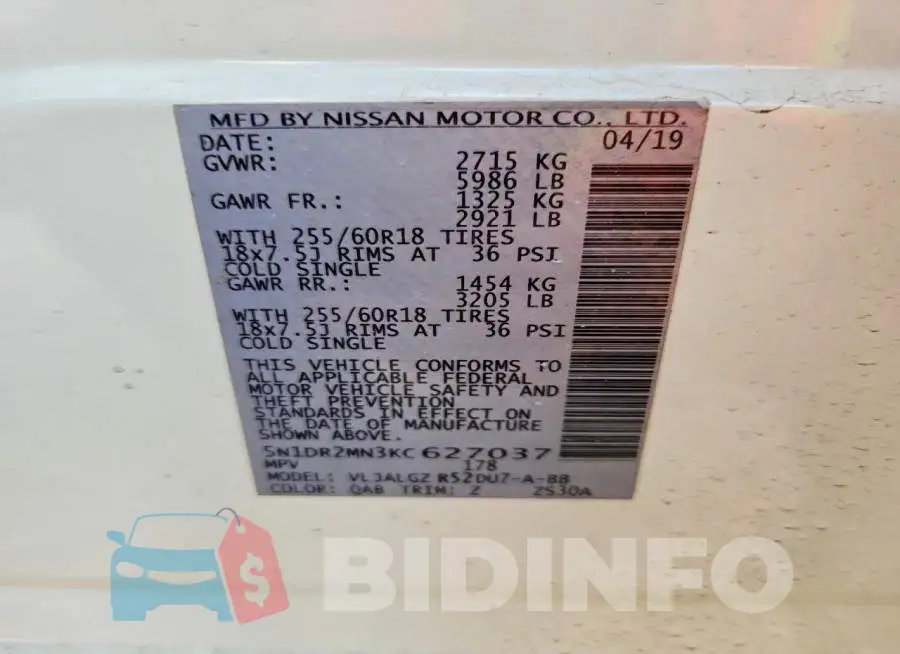 5N1DR2MN3KC627037 Photo# 14