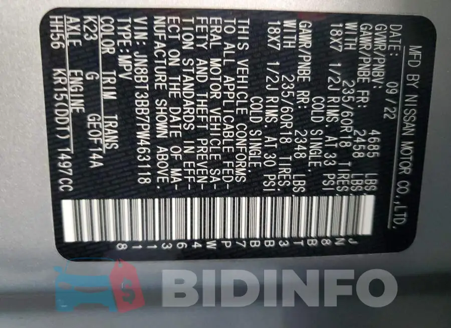 JN8BT3BB7PW463118 Photo# 14