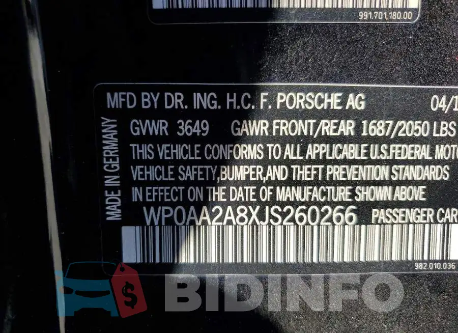 WP0AA2A8XJS260266 Photo# 12