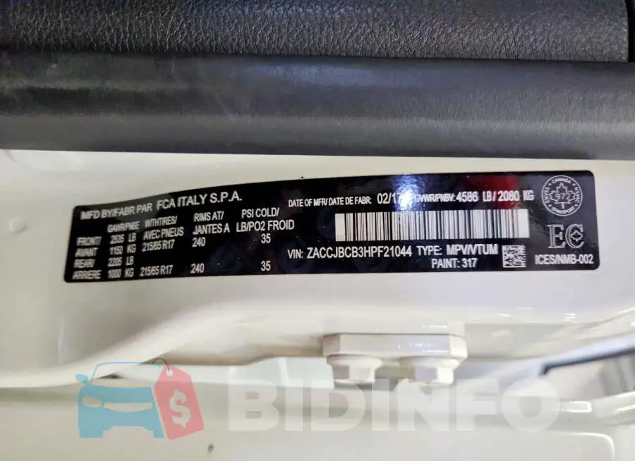 ZACCJBCB3HPF21044 Photo# 12