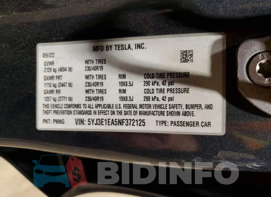 5YJ3E1EA5NF372125 Photo# 12