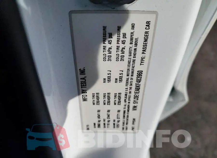 5YJ3E1EA8KF483960 Photo# 12