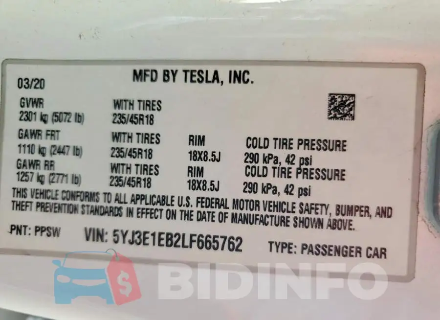 5YJ3E1EB2LF665762 Photo# 12