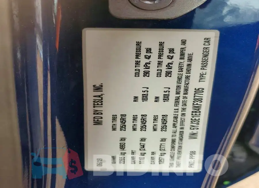 5YJ3E1EB4KF387705 Photo# 12