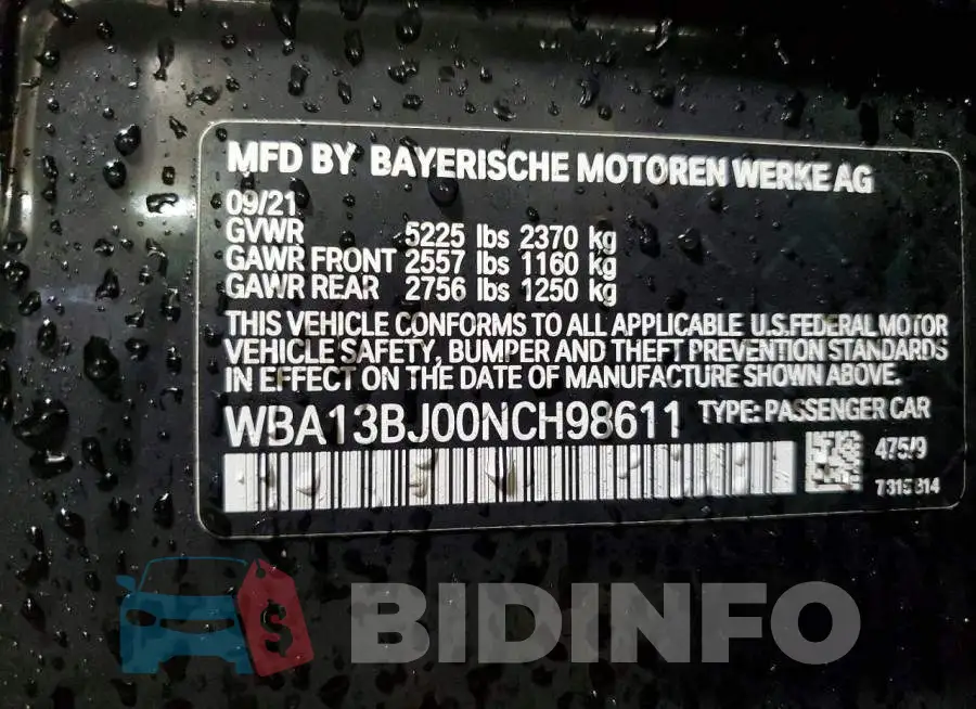 WBA13BJ00NCH98611 Photo# 12