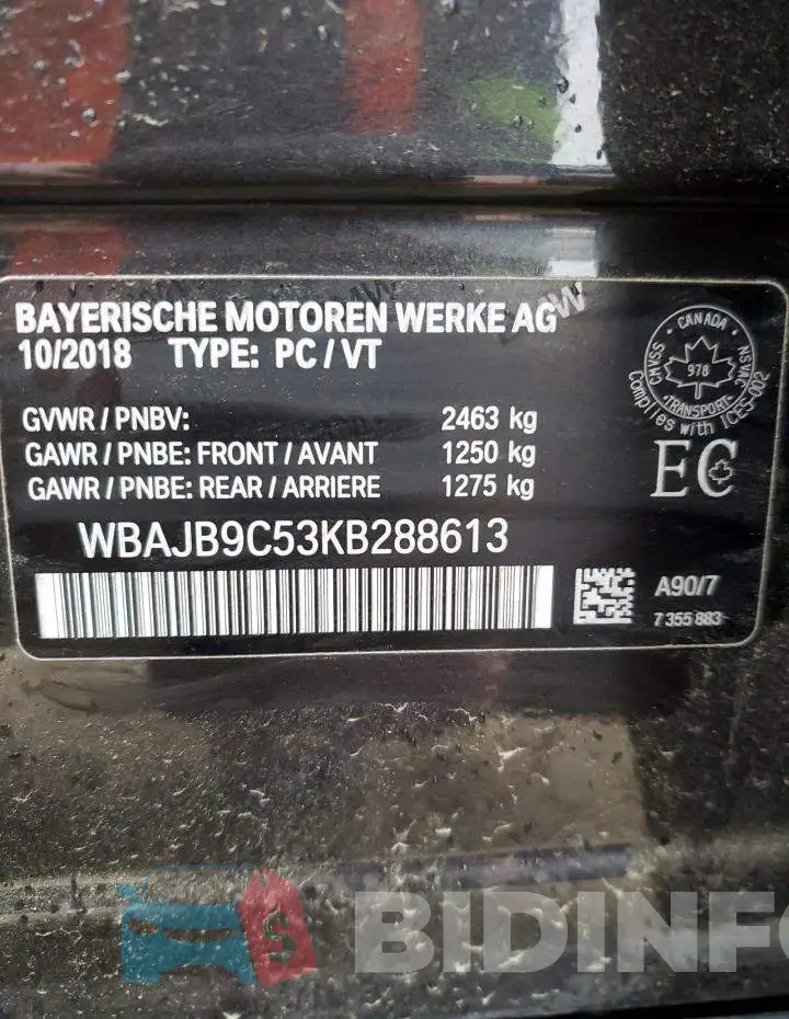 WBAJB9C53KB288613 Photo# 13