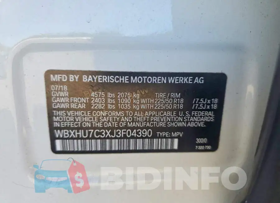 WBXHU7C3XJ3F04390 Photo# 13