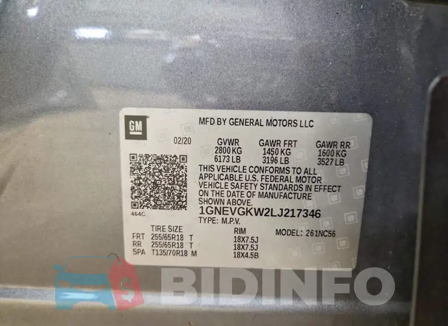 1GNEVGKW2LJ217346 Photo# 13