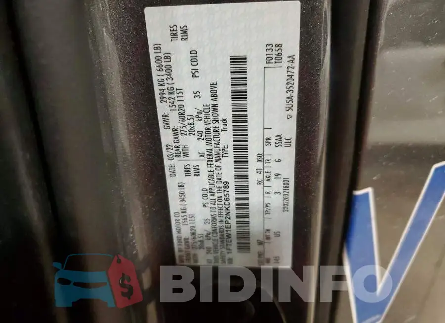 1FTEW1EP2NKD65789 Photo# 12