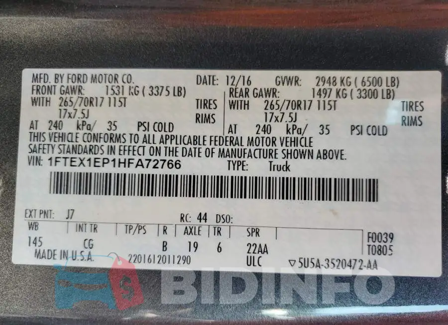1FTEX1EP1HFA72766 Photo# 12