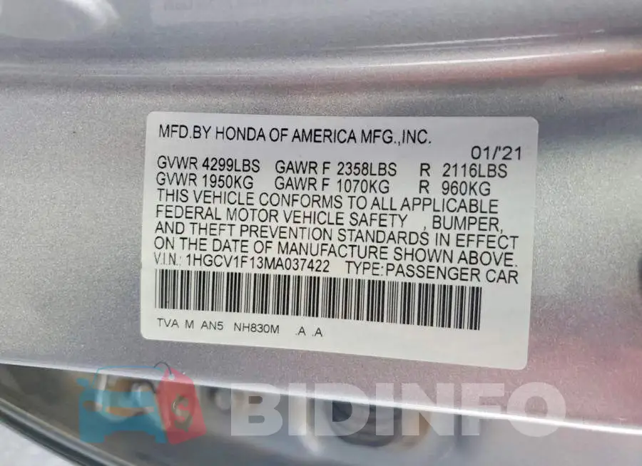 1HGCV1F13MA037422 Photo# 12