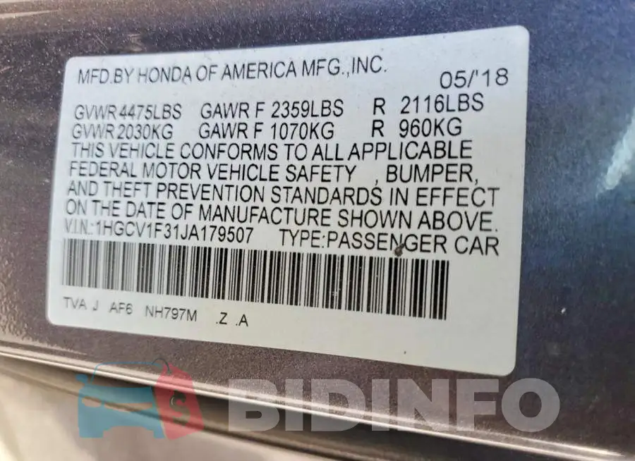 1HGCV1F31JA179507 Photo# 11