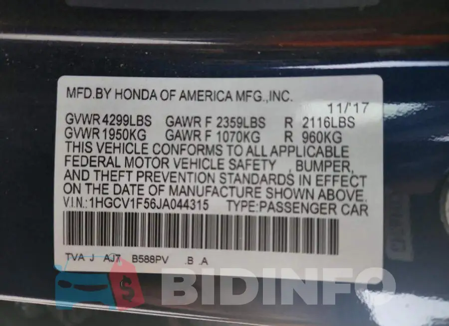 1HGCV1F56JA044315 Photo# 13