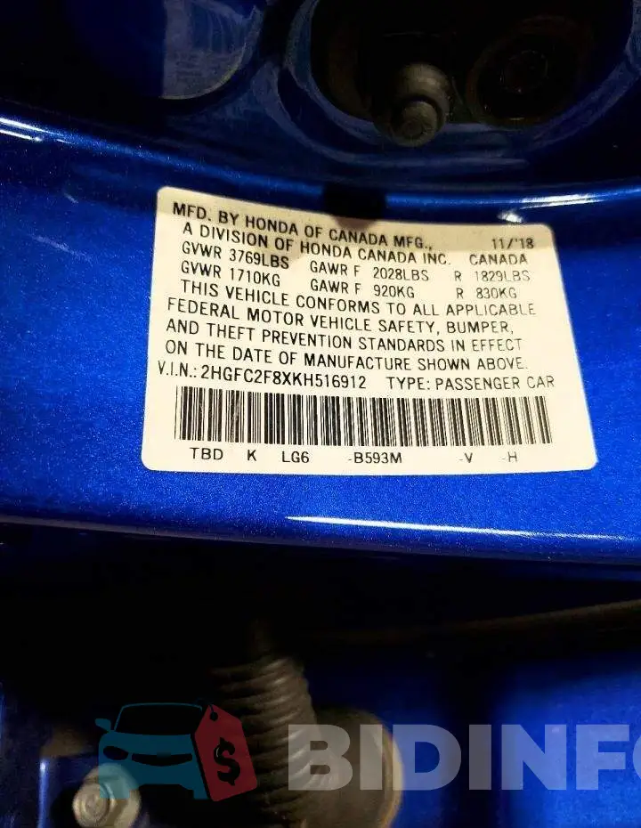 2HGFC2F8XKH516912 Photo# 13