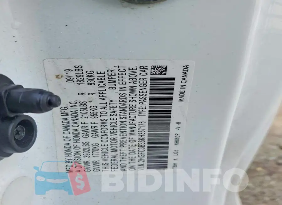 2HGFC3B36KH357175 Photo# 12