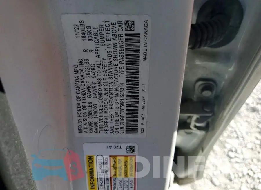 2HGFE2F58PH505334 Photo# 12