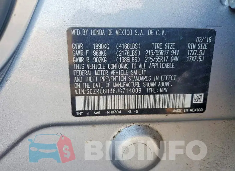 3CZRU6H36JG714008 Photo# 13