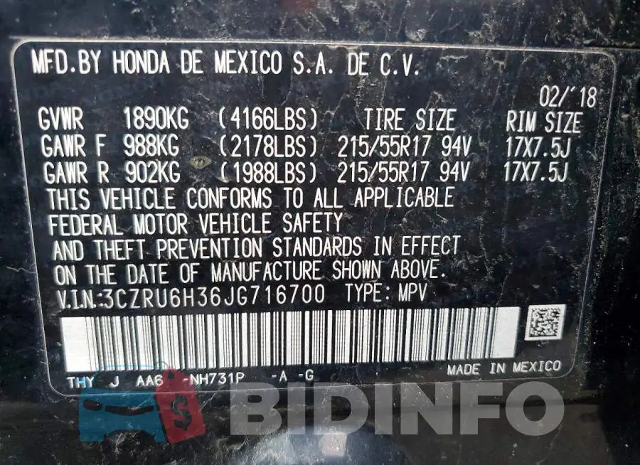 3CZRU6H36JG716700 Photo# 12