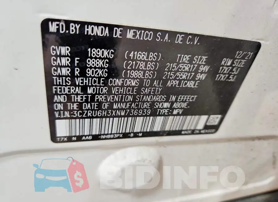 3CZRU6H3XNM736939 Photo# 13