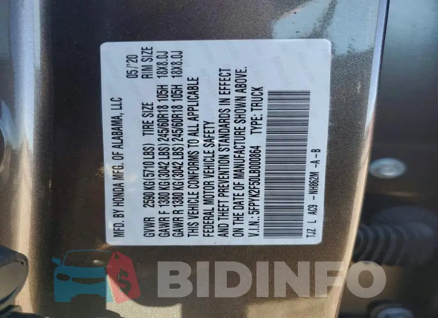 5FPYK2F50LB000864 Photo# 13