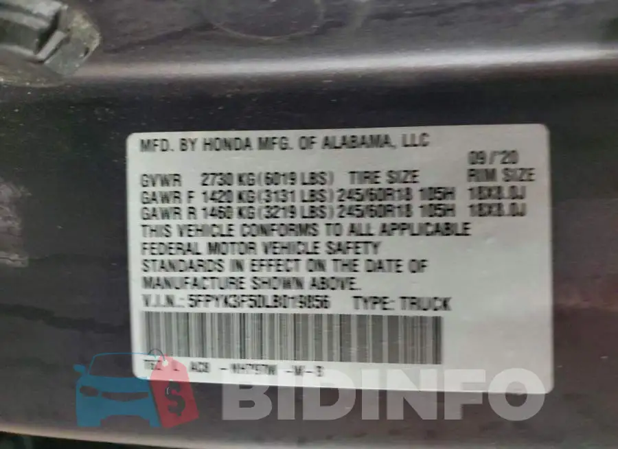 5FPYK3F50LB019856 Photo# 12