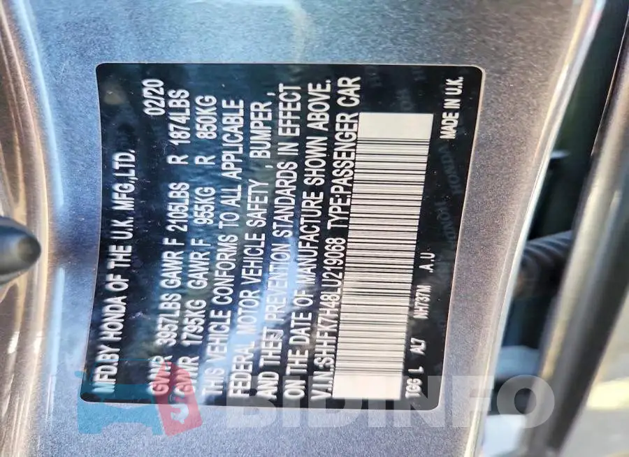 SHHFK7H48LU219068 Photo# 12
