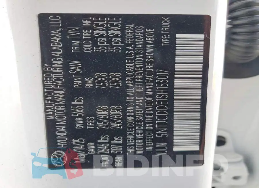 5NTJCDDE1SH153017 Photo# 13