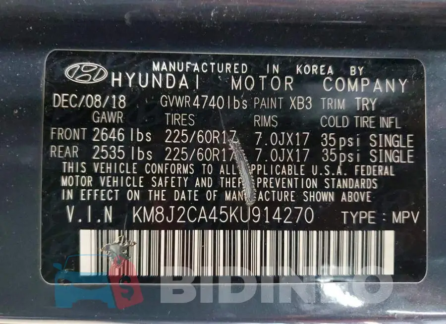 KM8J2CA45KU914270 Photo# 13