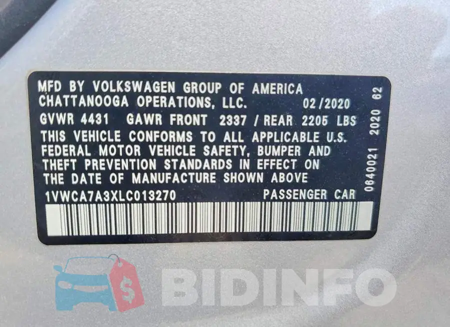 1VWCA7A3XLC013270 Photo# 12