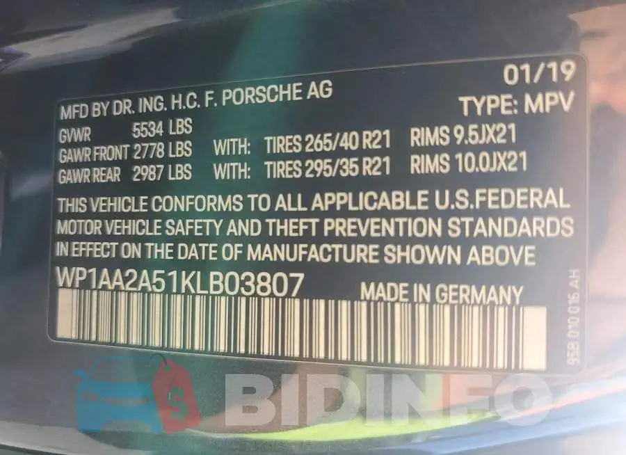 WP1AA2A51KLB03807 Photo# 14