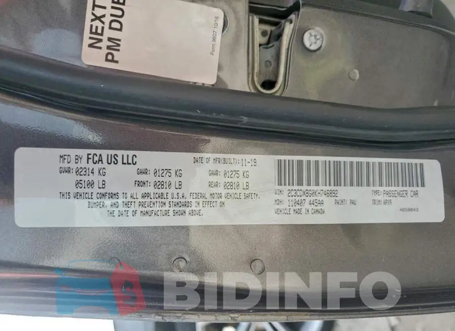 2C3CDXBG0KH746892 Photo# 12